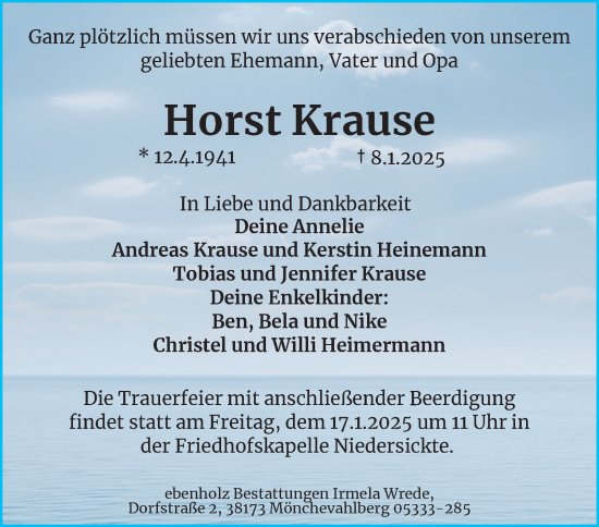 Traueranzeige von Horst Krause 