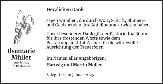 Traueranzeige von Ilsemarie Müller von Salzgitter-Zeitung