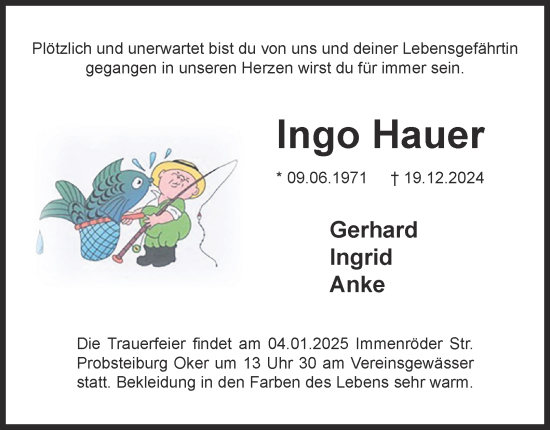 Traueranzeige von Ingo Hauer 