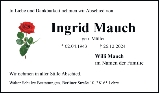 Traueranzeige von Ingrid Mauch 