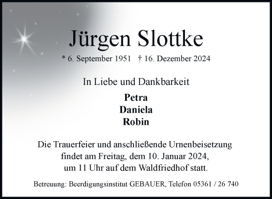 Traueranzeige von Jürgen Slottke 