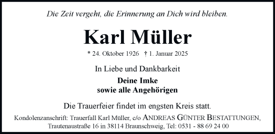 Traueranzeige von Karl Müller 