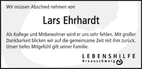 Traueranzeige von Lars Ehrhardt 