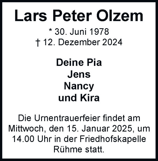 Traueranzeige von Lars Peter Olzem 