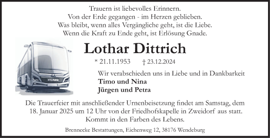 Traueranzeige von Lothar Dittrich von Peiner Nachrichten