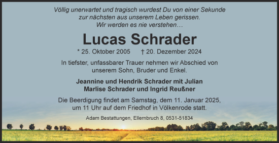 Traueranzeige von Lucas Schrader 