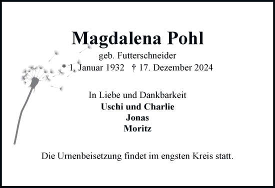 Traueranzeige von Magdalena Pohl 