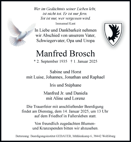 Traueranzeige von Manfred Brosch 