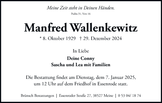 Traueranzeige von Manfred Wallenkewitz 