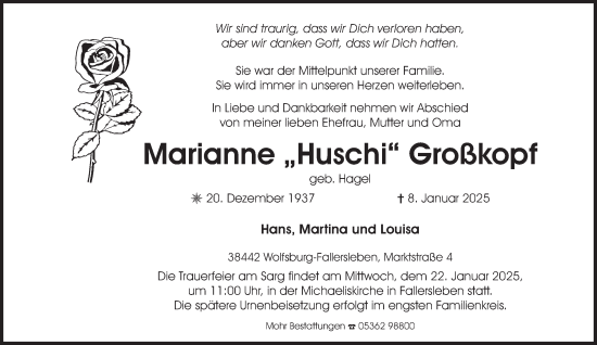 Traueranzeige von Marianne  Großkopf 