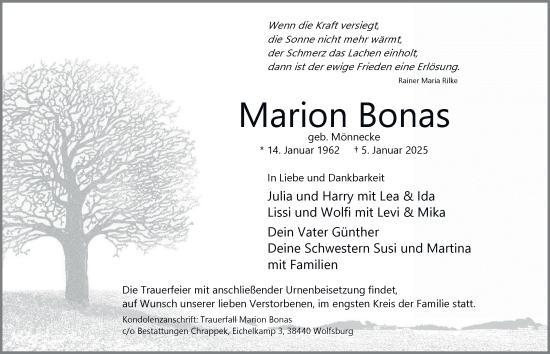 Traueranzeige von Marion Bonas 