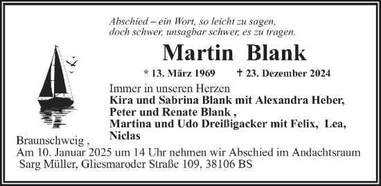 Traueranzeige von Martin Blank 