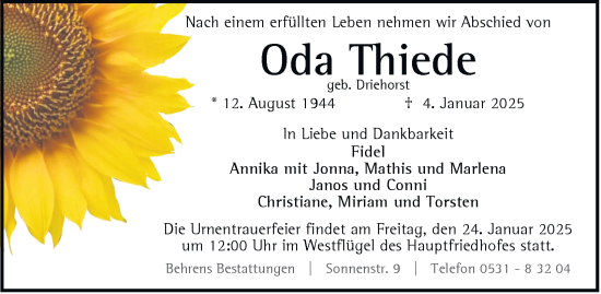 Traueranzeige von Oda Thiede 