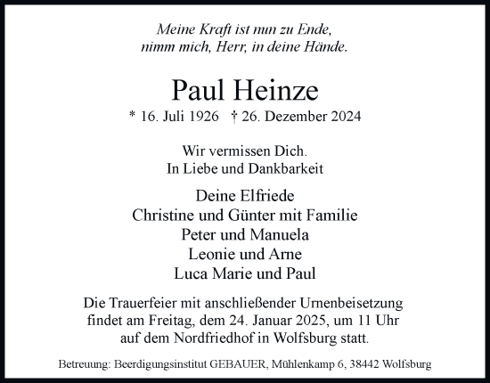 Traueranzeige von Paul Heinze 