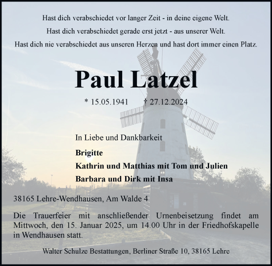 Traueranzeige von Paul Latzel 