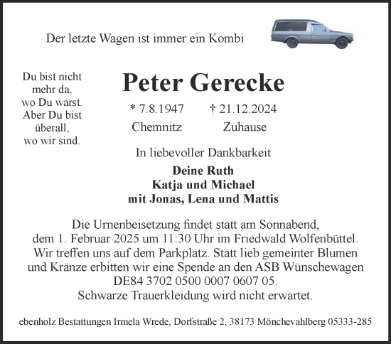 Traueranzeige von Peter Gerecke 