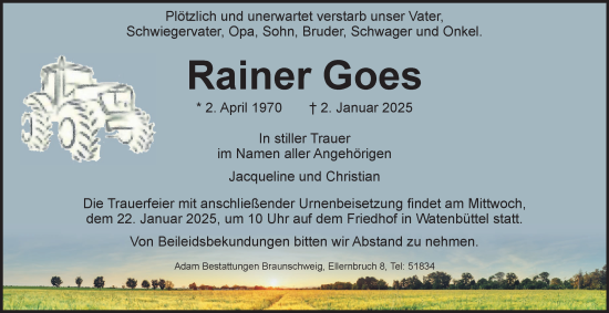 Traueranzeige von Rainer Goes 