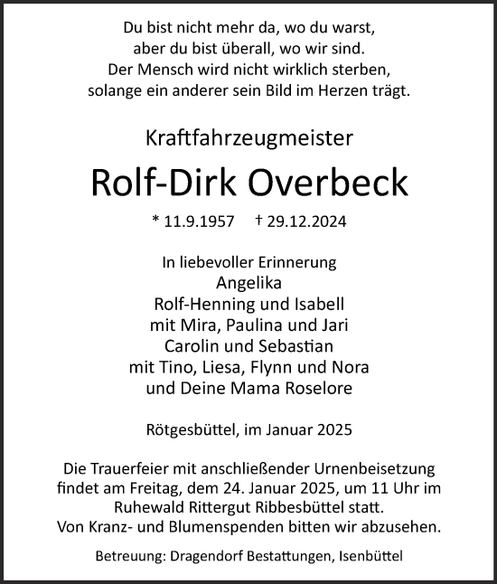 Traueranzeige von Rolf-Dirk Overbeck 