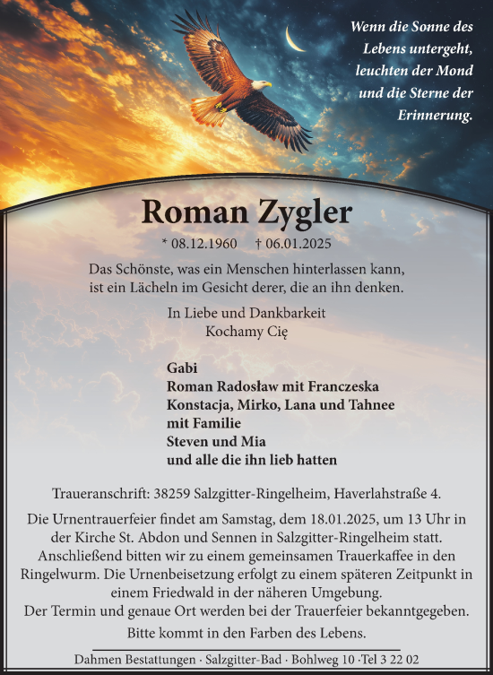 Traueranzeige von Roman Zygler von Salzgitter-Zeitung