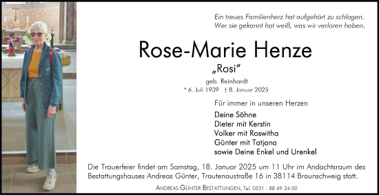 Traueranzeige von Rose-Marie Henze 