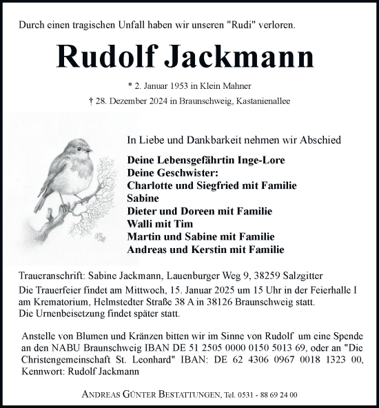 Traueranzeige von Rudolf Jackmann 