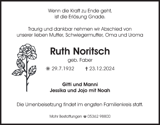 Traueranzeige von Ruth Noritsch 