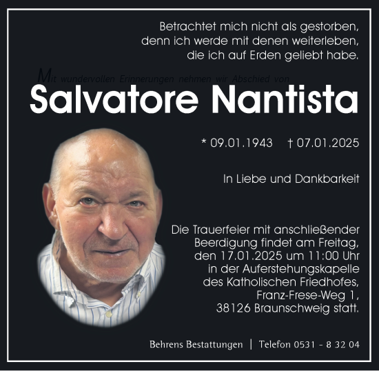 Traueranzeige von Salvatore Nantista 