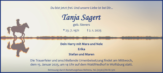 Traueranzeige von Tanja Sagert 