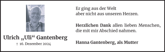 Traueranzeige von Ulrich Gantenberg von Salzgitter-Zeitung