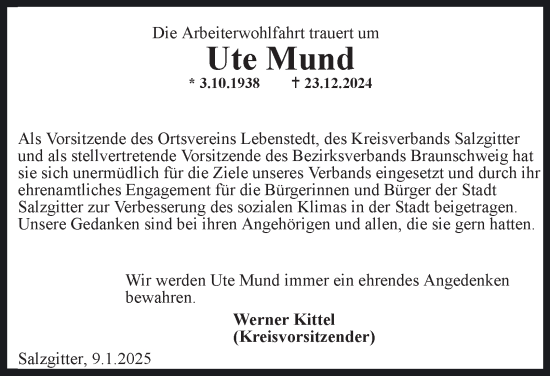 Traueranzeige von Ute Mund von Salzgitter-Zeitung