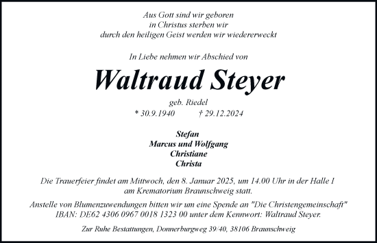 Traueranzeige von Waltraud Steyer 