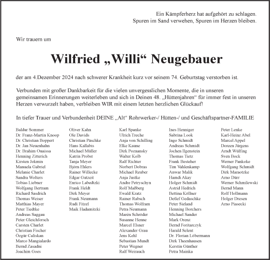 Traueranzeige von Wilfried Neugebauer von Salzgitter-Zeitung