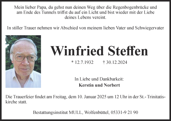 Traueranzeige von Winfried Steffen von Wolfenbütteler Zeitung