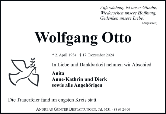 Traueranzeige von Wolfgang Otto 