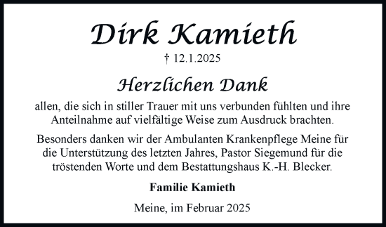 Traueranzeige von Dirk Kamieth 