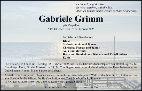 Traueranzeige von Gabriele Grimm 