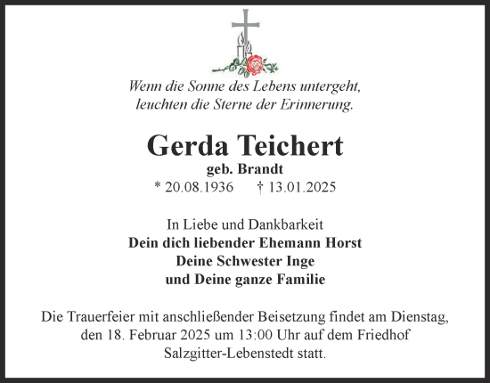 Traueranzeige von Gerda Teichert von Salzgitter-Zeitung