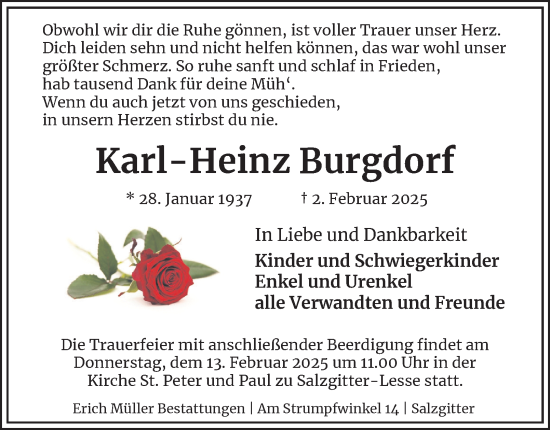 Traueranzeige von Karl-Heinz Burgdorf von Salzgitter-Zeitung