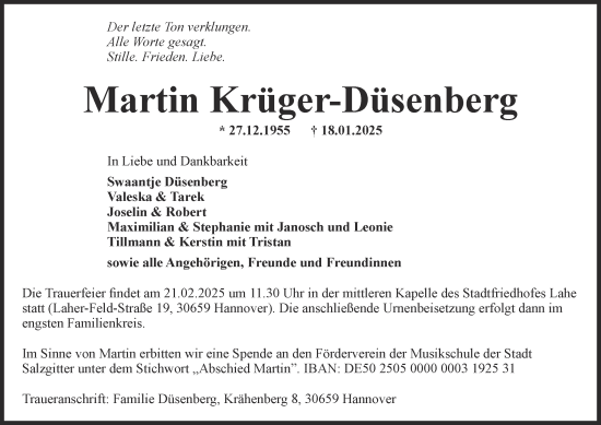 Traueranzeige von Martin Krüger-Düsenberg von Salzgitter-Zeitung